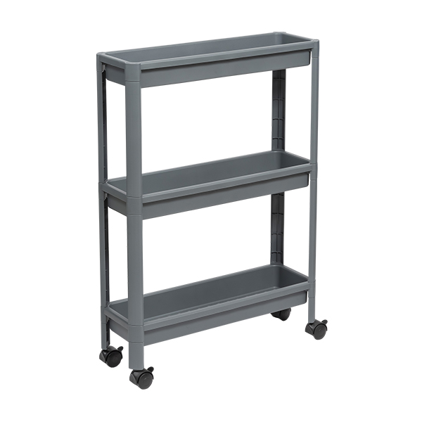 Этажерка узкая VIKEA 3-х ярусная на колесах (серый) (то)