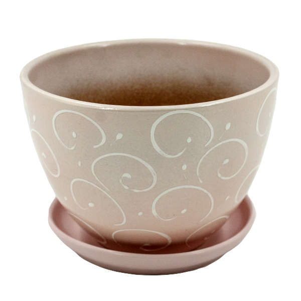 Кашпо кувшинка 0,35л., с подст., глазур.  рис.  Жемчуг