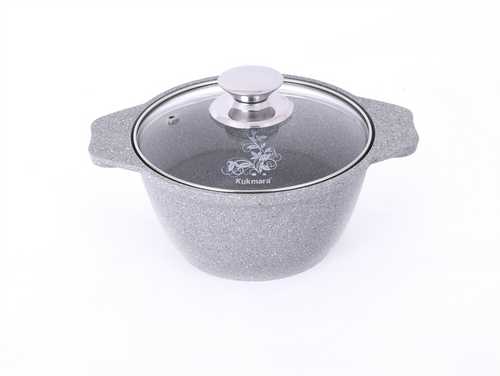 Кастрюля а/пр литая 1,0л стекл/кр Светлый мрамор ТМ KUKMARA