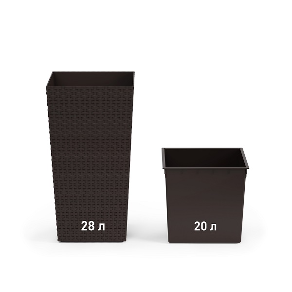 Кашпо напольное "Ротанг" 20л/28л со вставкой (мокко) (то)