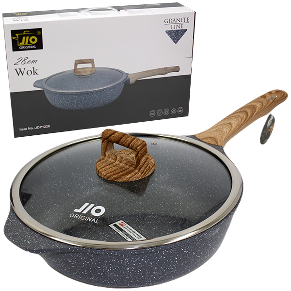 Сковорода глубокая со сливом 28см со стеклянной крышкой (глубина 9см)