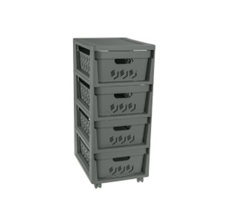 Комод "DELUXE" 4 ящика (на колесиках) 300х385х690мм.(серый)(то)
