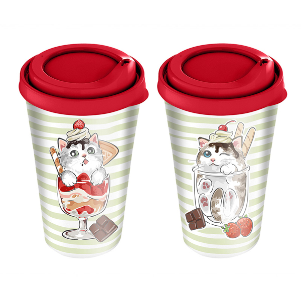 Стакан "sweet cats" с крышкой 550мл с декором  (красный)