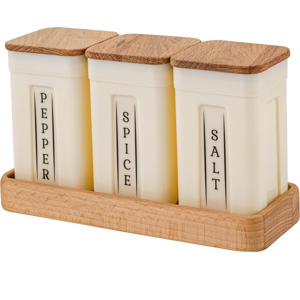 Набор для специй Rosemary 3шт*0,2л с дерев.крышкой и подставкой (то)