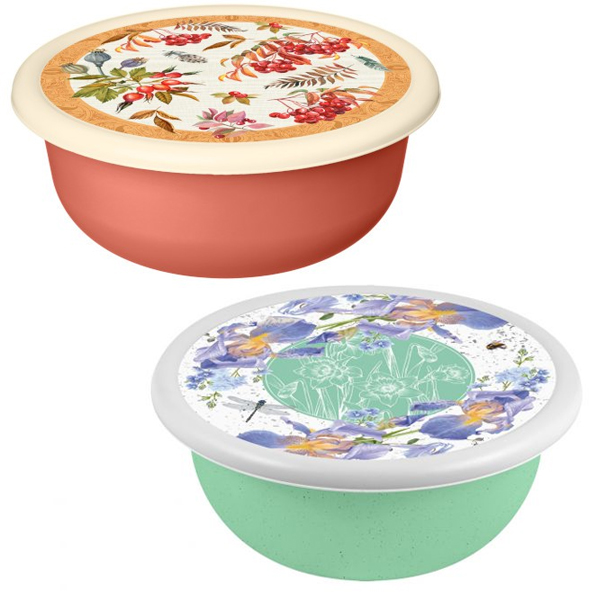 Миска 1,2л с крышкой с декором (микс 1) Миска 1,2л с крышкой с декором (микс 1)