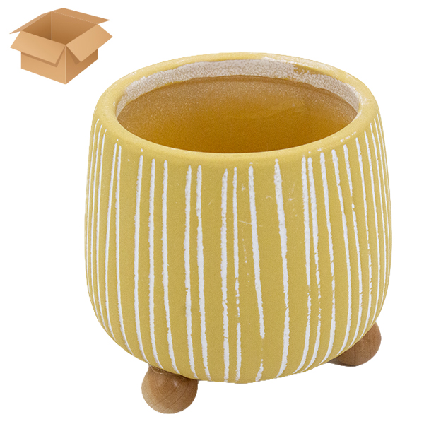 Кашпо керамическое ЛУКРЕЦИЯ желтое 11*11*12см, на деревянных ножках