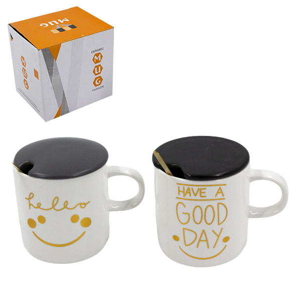 Кружка 350мл, с керамической крышкой и ложкой из нерж