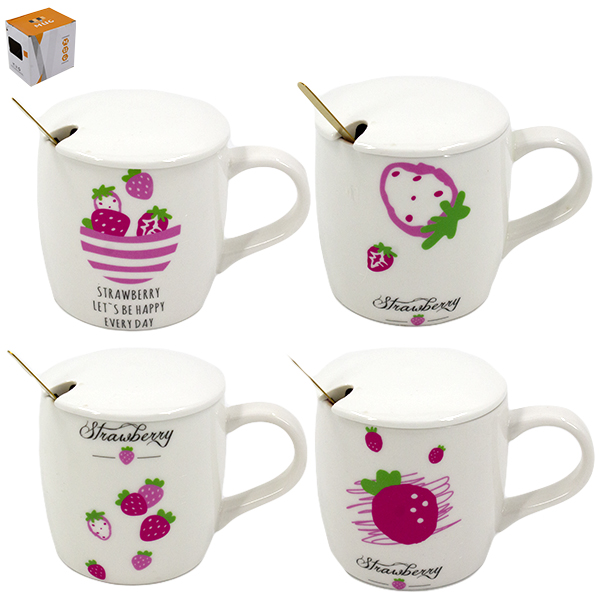 Кружка 350мл, с керамической крышкой и ложкой из нерж мятые коробки