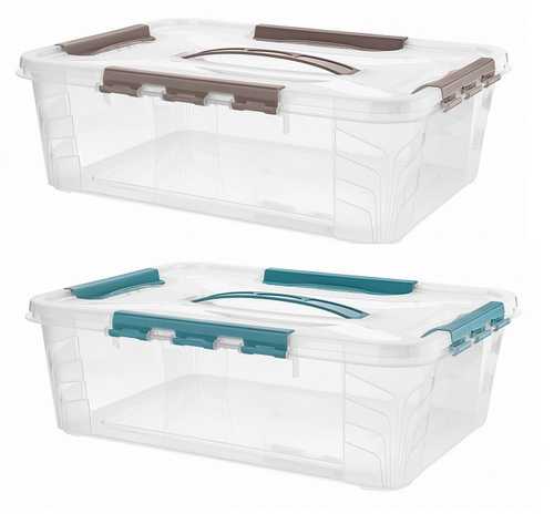 Ящик унив. "GRAND BOX" 390х290х124мм, 10л с замками и ручкой (голубой)