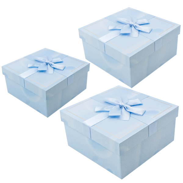 Коробка подарочная голубая набор 3шт (15*15*7см/17*17*8см/20*20*9см)