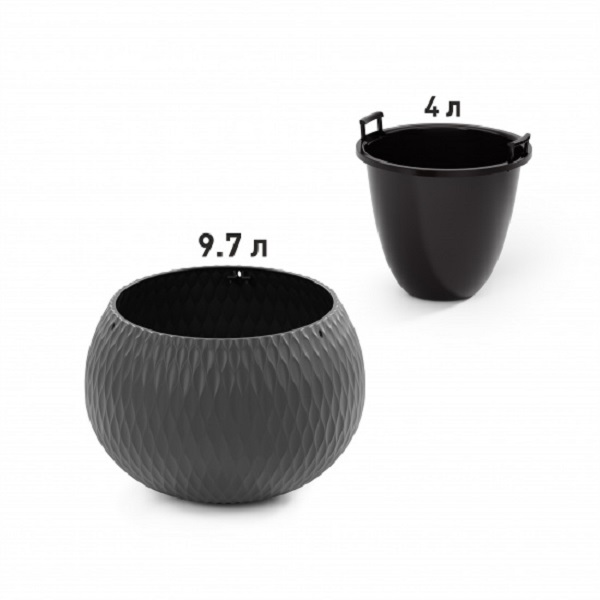 Кашпо "Жемчужина" 4/9,7л (со вставкой) (графитовый)