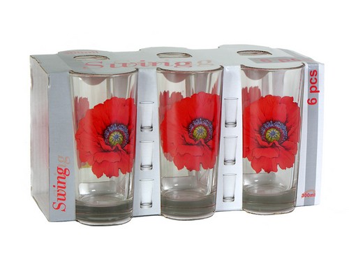 Набор стаканов 6шт. 300 мл  "Глория"  Маки красные