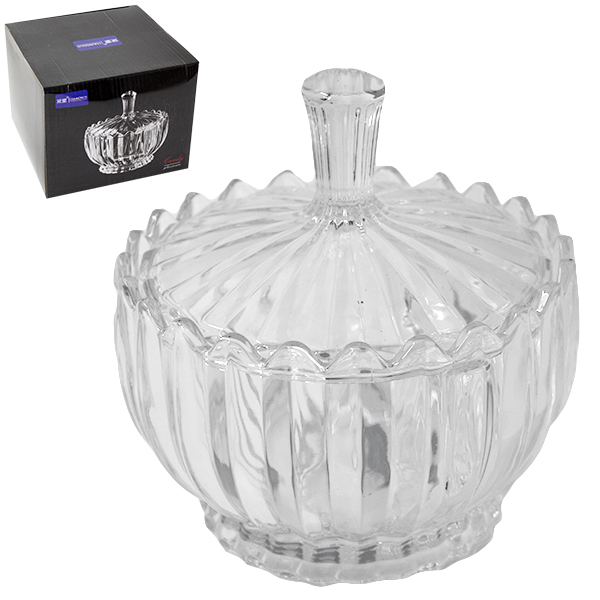 Сахарница стеклянная Ø-15см h-10см, с крышкой