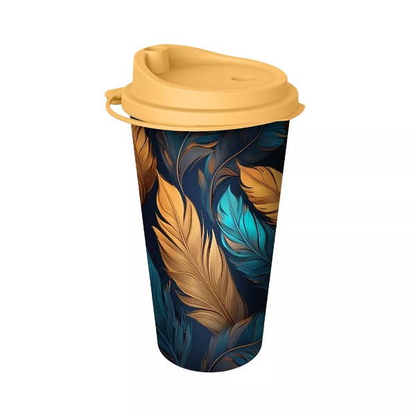 Стакан для горяч. и холодн. напитков с крышкой "ПЕРЬЯ" 550мл (Черный)(то)