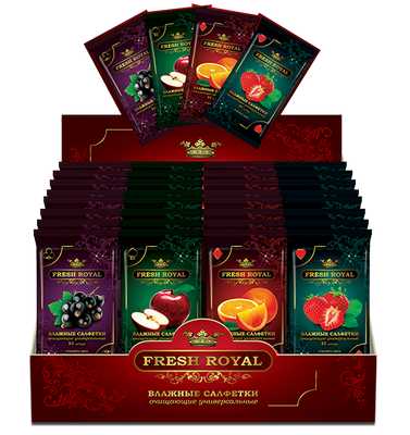 Влажные салфетки FRESH ROYAL №10  ассорти в шоубоксе