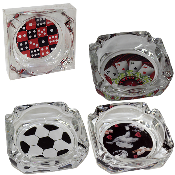 Пепельница стеклянная с цветным вкладышем, 10см