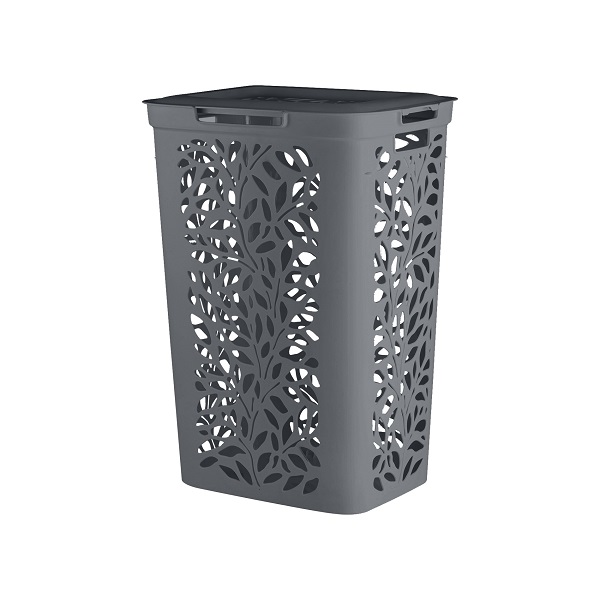Корзина Leaves 60л с крышкой 440х340х635мм (серый)(то)