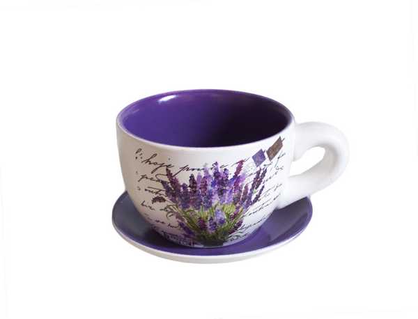 Горшок цветочный керамический ЧАШКА С БЛЮДЦЕМ, Ф-15см, h-10см (фиолетовый)