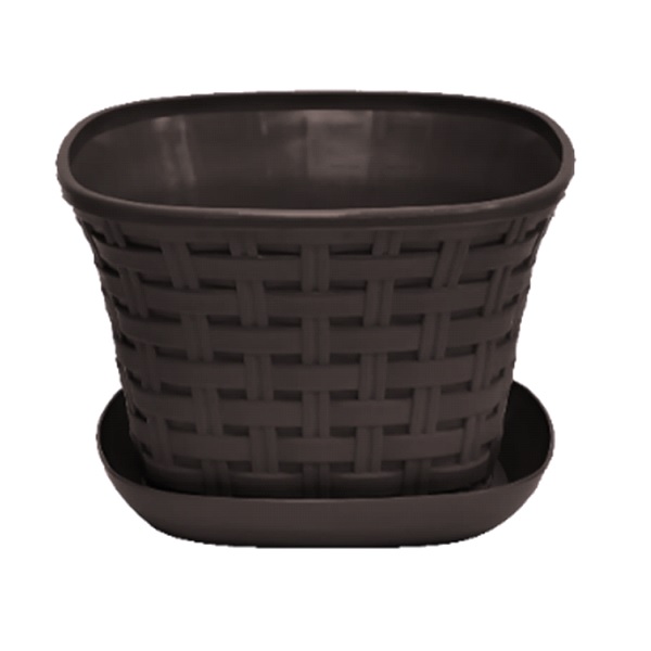 Кашпо квадратное "Ротанг" 1,2л с поддоном (венге)(то)