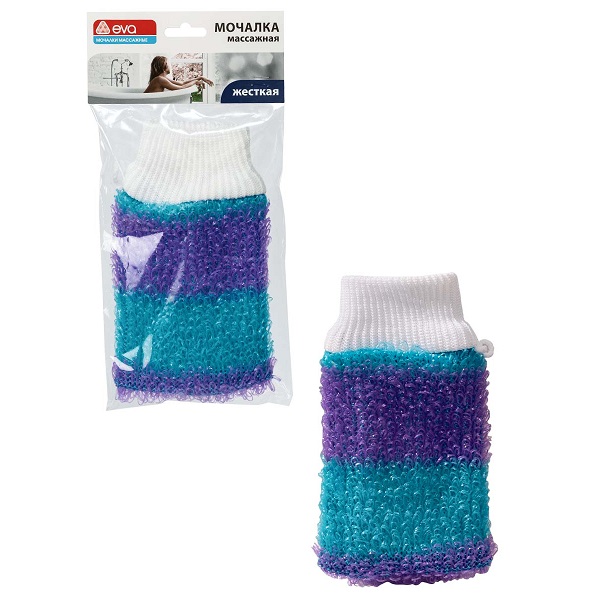 Мочалка д/тела "Рукавица " полоса, вязаная, ППР, 23х12см