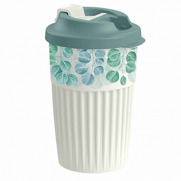 Стакан для горяч. напитков с клапаном и декором 450мл "Madre Terra" (св.серый)(то)