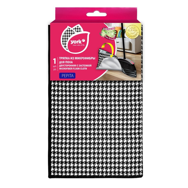 Салфетка из микрофибры для пола двухсторонняя с застёжкой  Пепита YORK (50х60 см)
