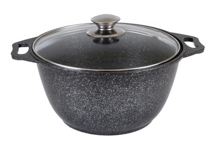 Кастрюля 4л со стеклянной крышкой, АП (темный мрамор)