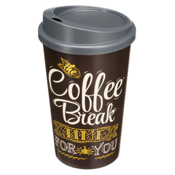 Стакан для горяч. и холодн. напитков с крышкой "COFFE" 400мл (Коричневый)(то)