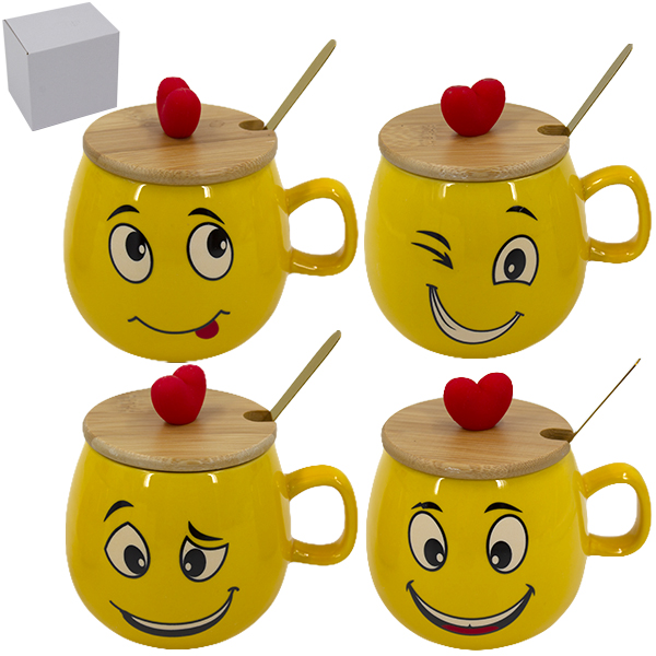 Кружка 300мл СМАЙЛИК, с ложкой и крышкой