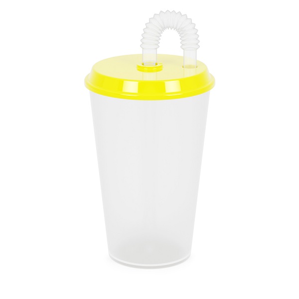 Стакан 0,5л (с крышкой и трубочкой)(желтый) (то)
