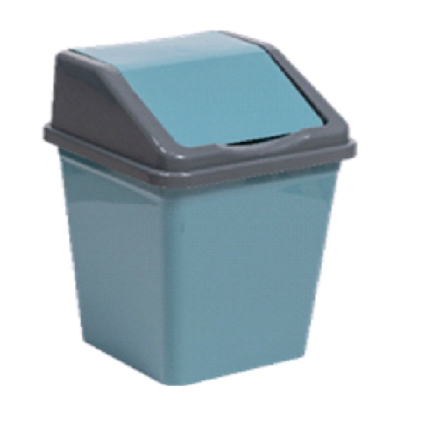 Ведро для мусора с подвижной крышкой 10л квадратное (бирюзово-синий/серый)