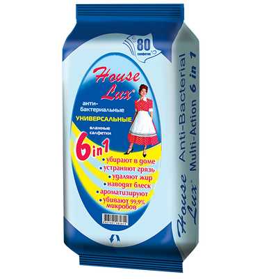 Влажные салфетки универсальные антибактериальные  House Lux №80 