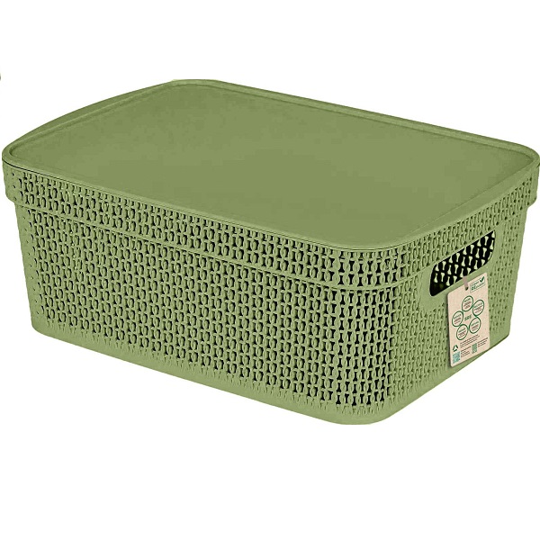 Корзина прямоугольная Ajur 5л (281х185х139мм)(с крышкой) полынь (то)