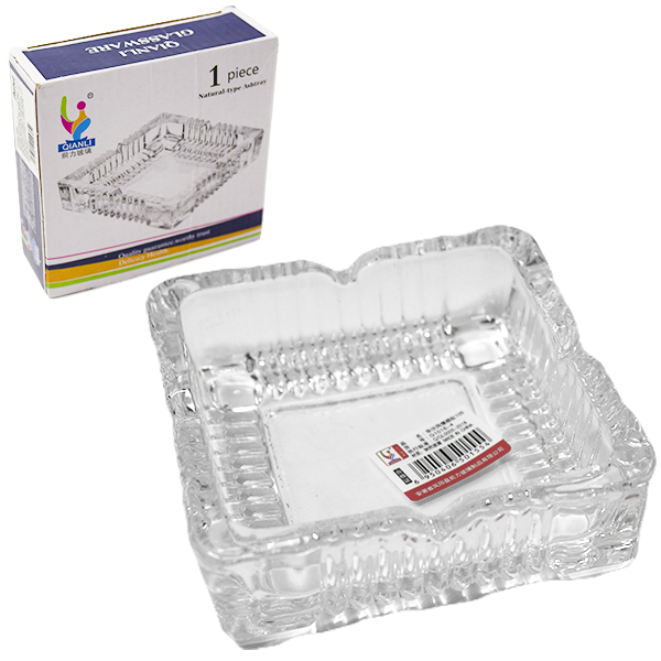 Пепельница стеклянная 10*10*3см