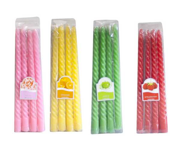 Свечи витые, ароматические, цветные, набор 4шт (24см)