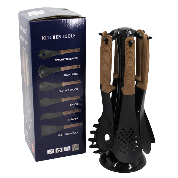 Набор кухонной навески 7шт (ложка для спагетти, половник, шумовка, ложка, лопатка-2шт, подвес)  Набор кухонной навески 7шт (ложка для спагетти, половник, шумовка, ложка, лопатка-2шт, подвес)