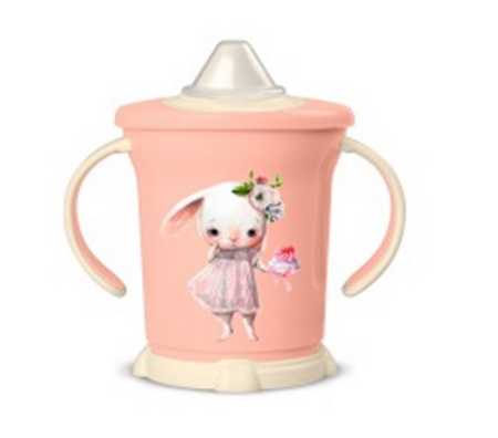 Поильник с ручками и декором 270мл (светло-розовый) (то)