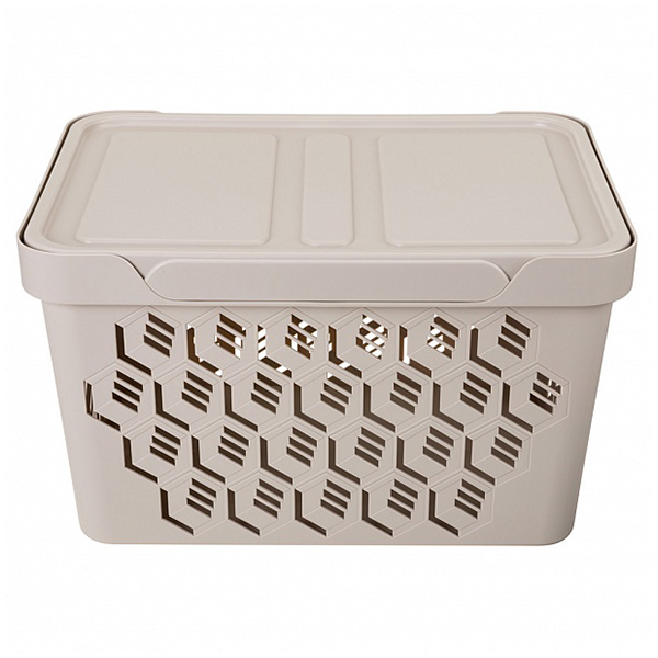Ящик универсальный с крышкой "DELUXE" 380х276х220мм 18л (св.бежевый) (то)