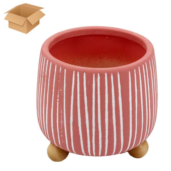 Кашпо керамическое ЛУКРЕЦИЯ розовое 11*11*12см, на деревянных ножках