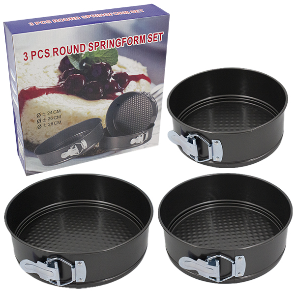 Форма для выпечки металлическая, с разъёмами, набор 3шт (Ø-24см/Ø-26см/Ø-28см)