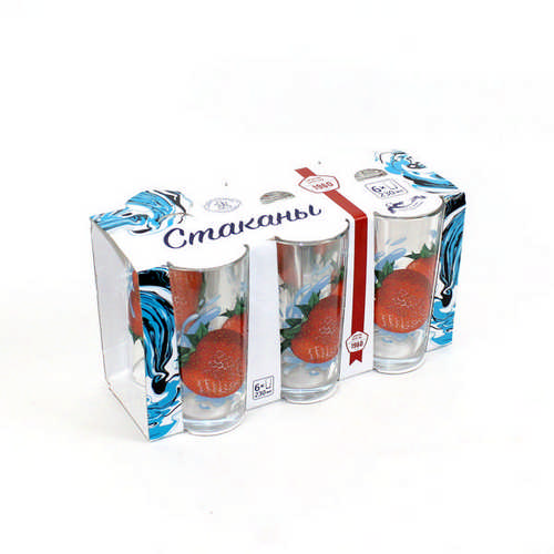 Стакан "Клубника"серия "Ода"230 мл (высокий). Набор из 6 шт.