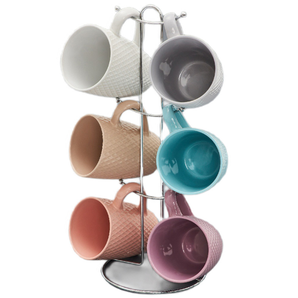 Набор кружек JEWEL Аура-Ромбы 6 пр. на мет. подставке 350мл (керамика)