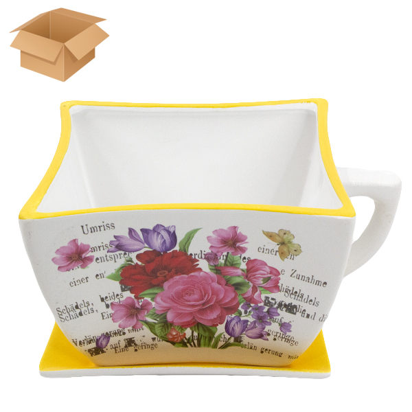 Горшок цветочный керамический ЖЕЛТЫЙ 19*23*13см, с поддоном