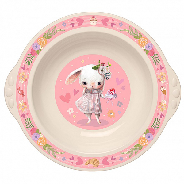 Тарелка детская глубокая с розовым декором (белый) (то)