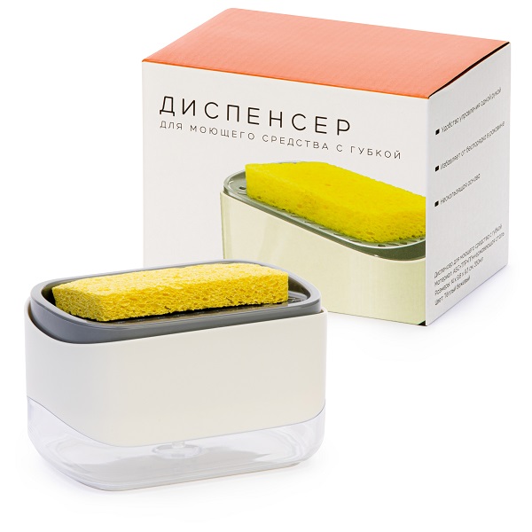 Диспенсер для моющего средства с губкой (белый) (то)