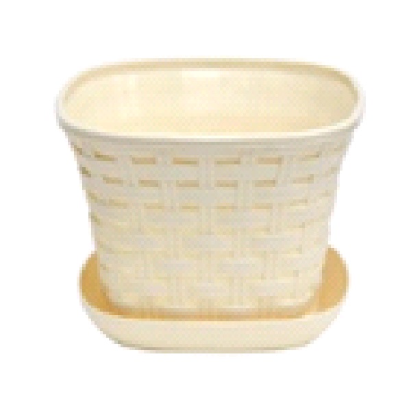 Кашпо квадратное "Ротанг" 4,6 л с поддоном (слоновая кость) (то)