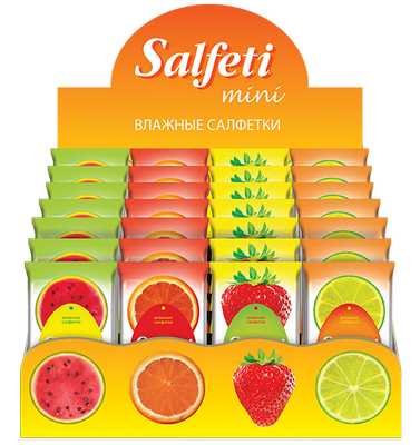 Влажные салфетки ассорти в шоубоксе Salfeti Mini №15 