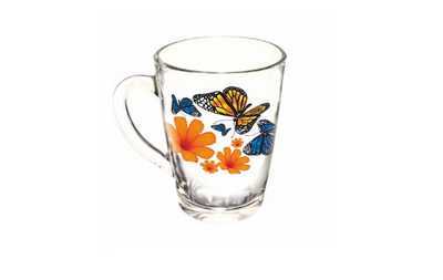 Кружка  300 мл "Капучино" Бабочки и оранжевые цветы