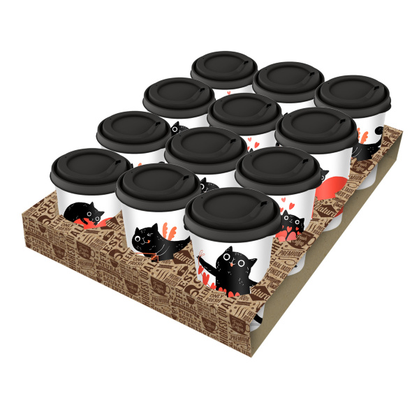 Стакан "IZI-GO" с крышкой 420мл с декором (черный)