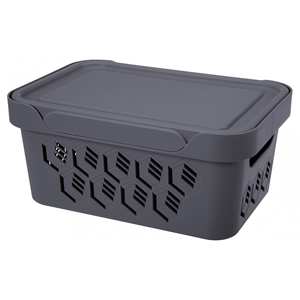 Ящик универсальный с крышкой "DELUXE" 270х190х120мм 4,6л (серый) (то)